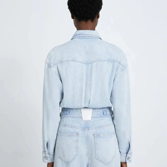 7 FOR ALL MANKIND DENIM LUSTRE BALLOON SLEEVE JUMPSUIT IN ISADORA. SZ: XS - Picture 3 of 15